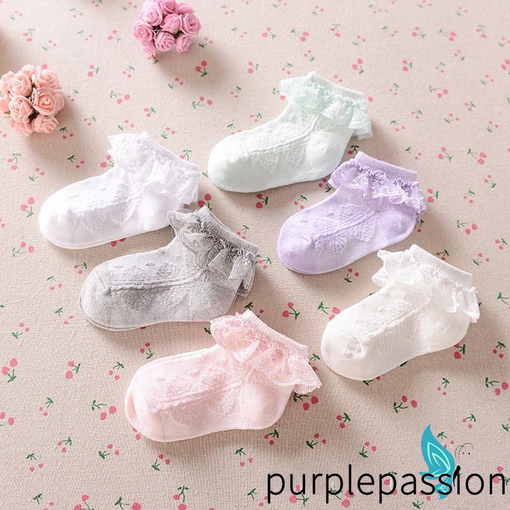 Vớ em bé gái sơ sinh thêu ren cổ phối lưới nhiều màu