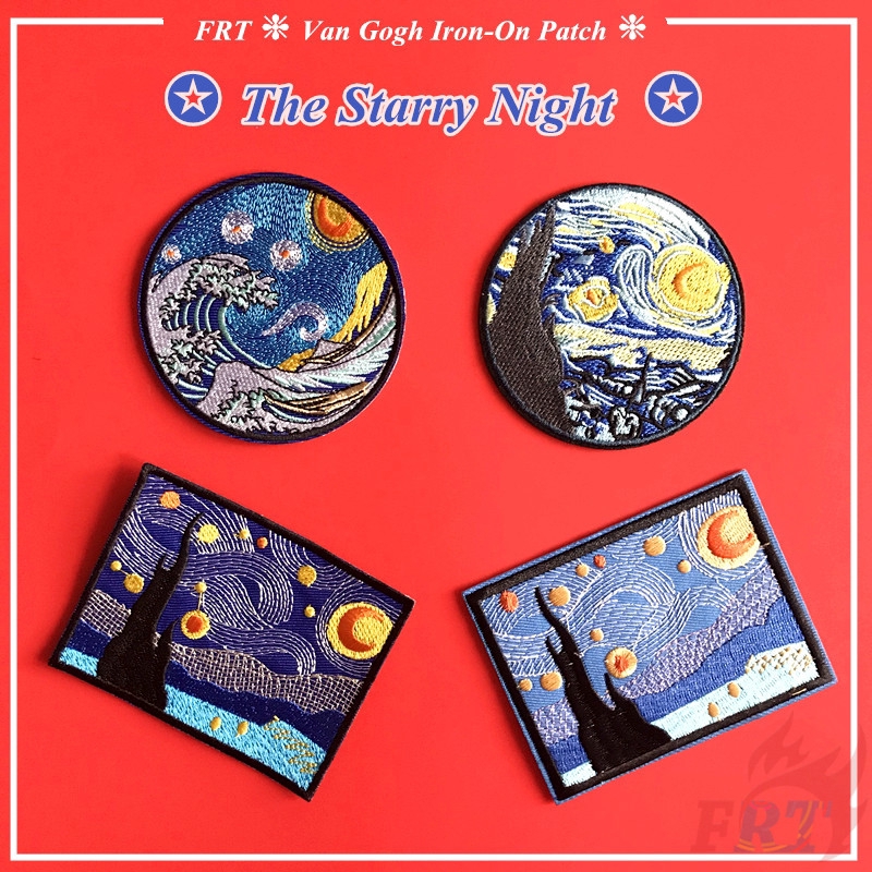 Bộ 1 / 4 Sticker Ủi Thêu Hình Tranh Của Van Gogh
