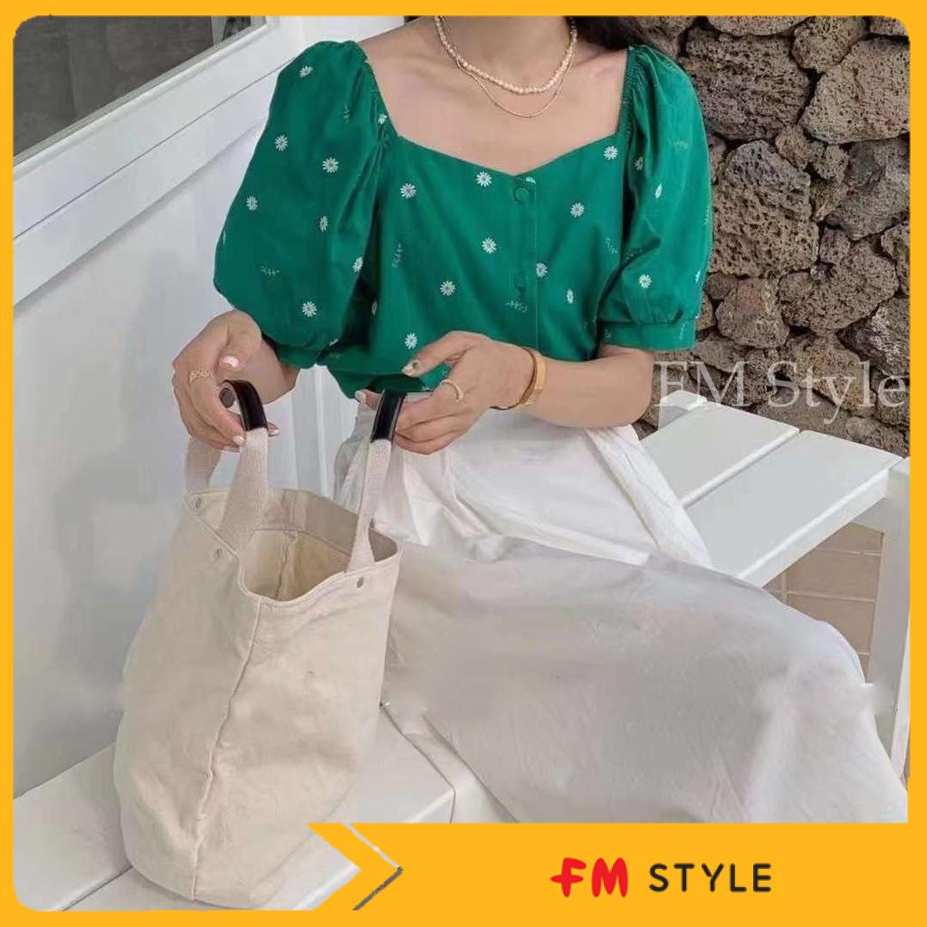 Áo Kiểu Nữ Fm Style Áo Tay Ngắn Cổ Vuông Hoạ Tiết Hoa Thời Trang Mùa Hè Phong Cách Hàn Quốc 210723327