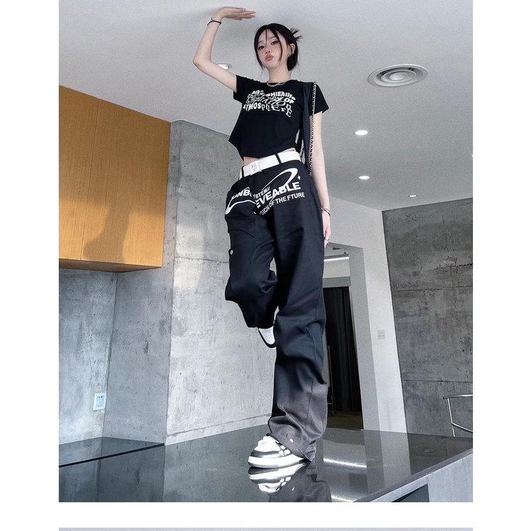 Quần Dài Dáng Rộng Phong Cách Harajuku Mỹ Cá Tính Cho Nam Nữ