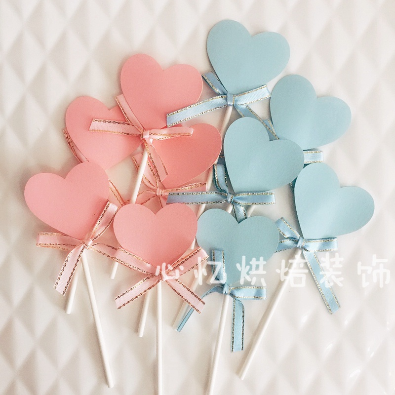 Bộ 5 Thẻ Giấy Hình Trái Tim Trang Trí Bánh cupcake