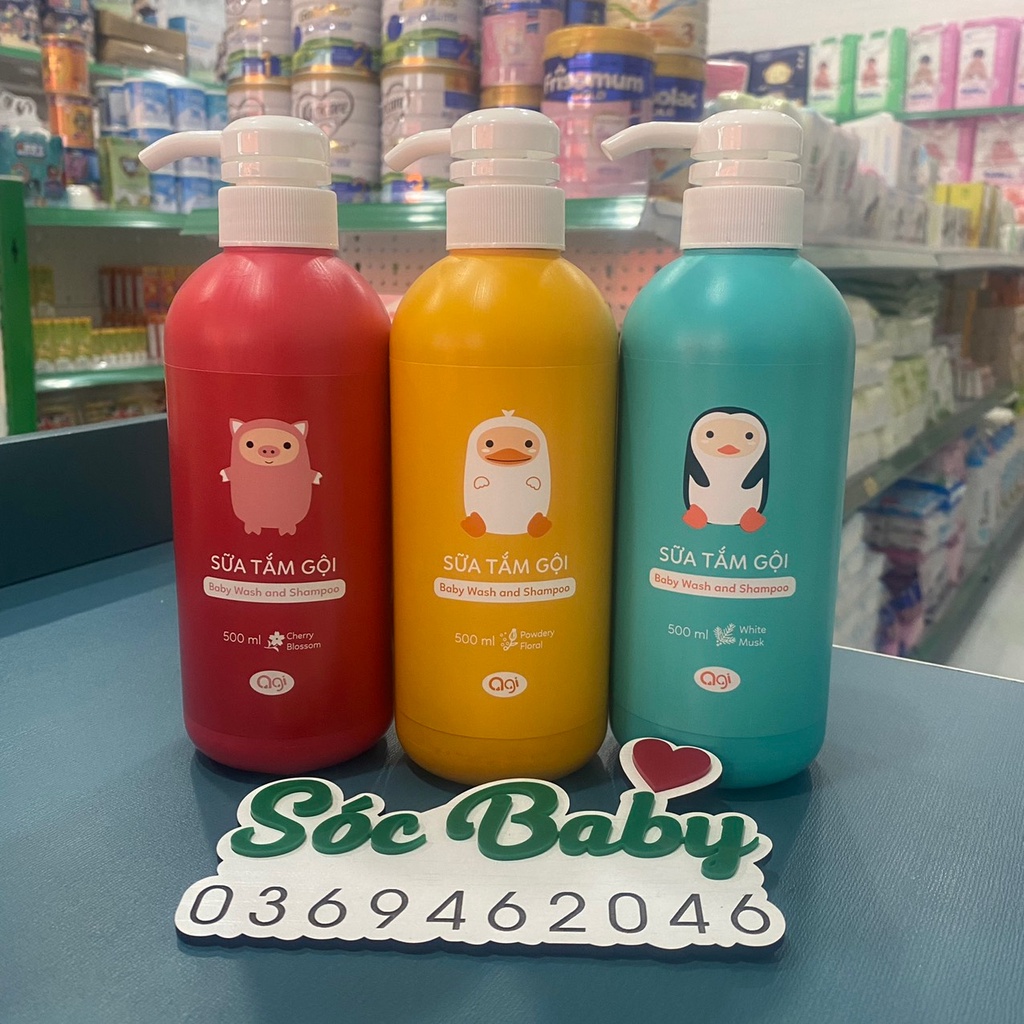 Agi sữa tắm gội 500ml cho bé hương phấn/ hoa anh đào/ cỏ xạ hương