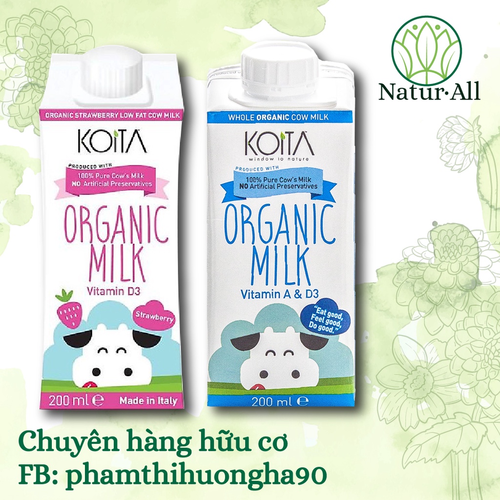 KOiTa sữa tươi hữu cơ (bò) các hương vị hộp 200ml