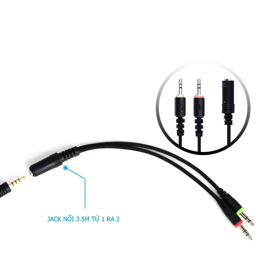 k89 Tai nghe chụp tai HP H220S tích hợp một jack cắm 3.5mm cho micro và phone - kèm jack chuyển trong khoảng 1 ra 2 (Đen