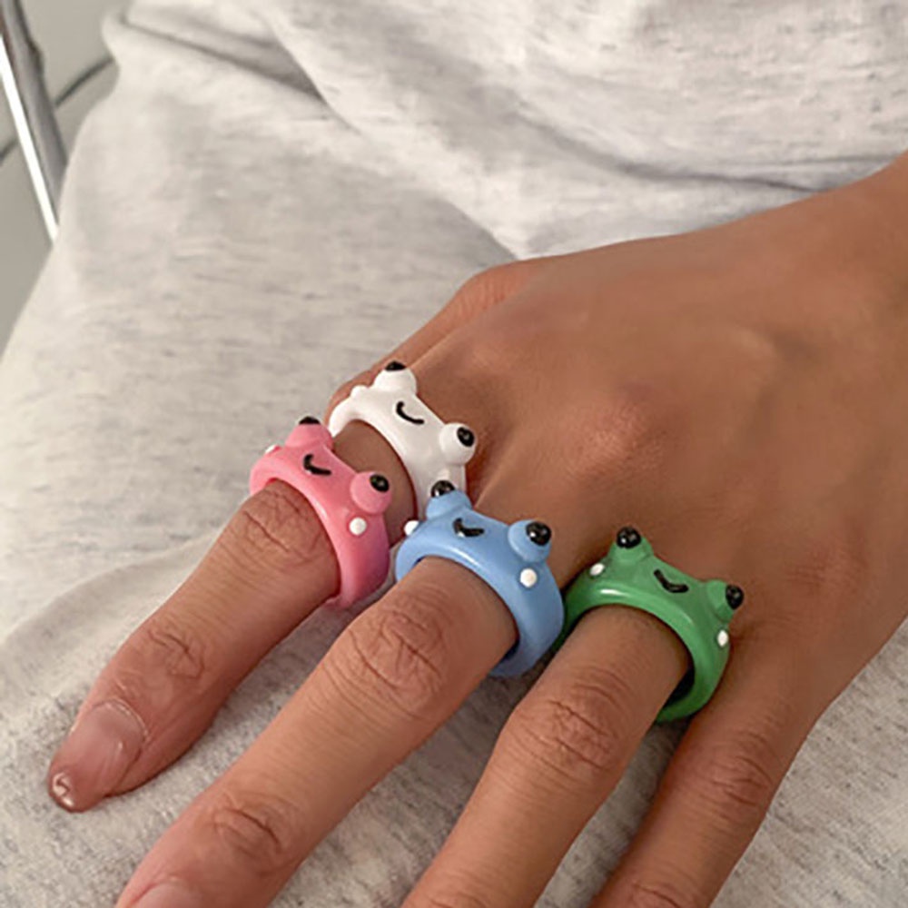 Nhẫn Nhựa Resin Bản Rộng Hai Mặt Họa Tiết Chú Ếch Thời Trang