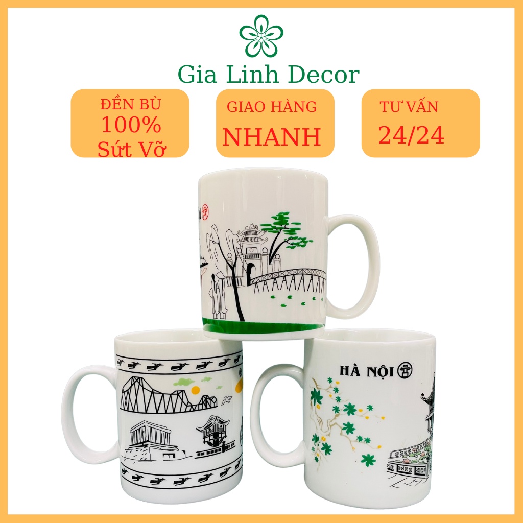 Ly sứ uống nước - Cốc sứ Hà Nội - Tách Bát Tràng Cao Cấp - Dung tích 350ml - Gialinhdecor