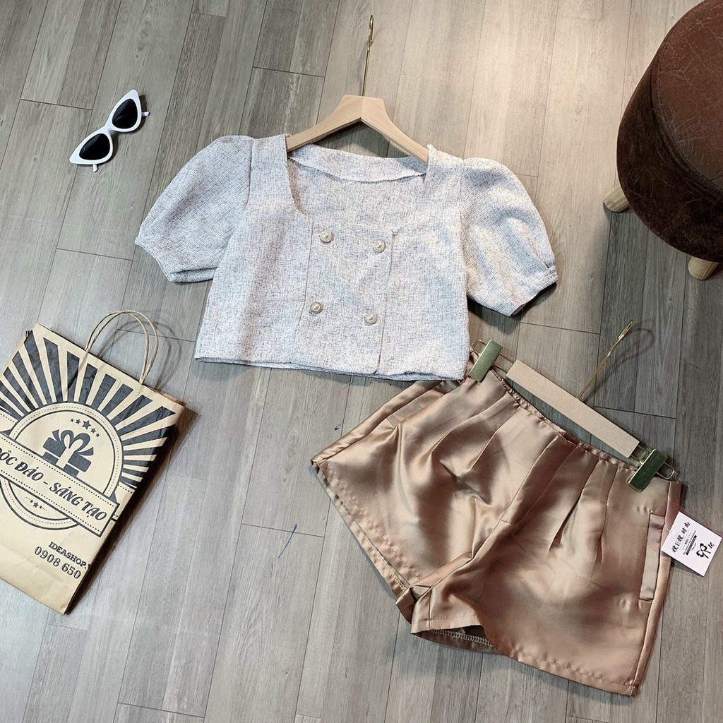 Áo Kiểu Nữ💥𝑭𝑹𝑬𝑬𝑺𝑯𝑰𝑷💥Áo Cổ U 4 Nút Croptop,Áp Croptop Quảng Châu,LY STORE