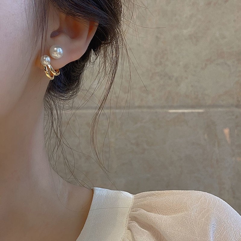 Khuyên tai bạc S925 đính ngọc trai giả phong cách Nhật Hàn thời trang thanh lịch cho nữ