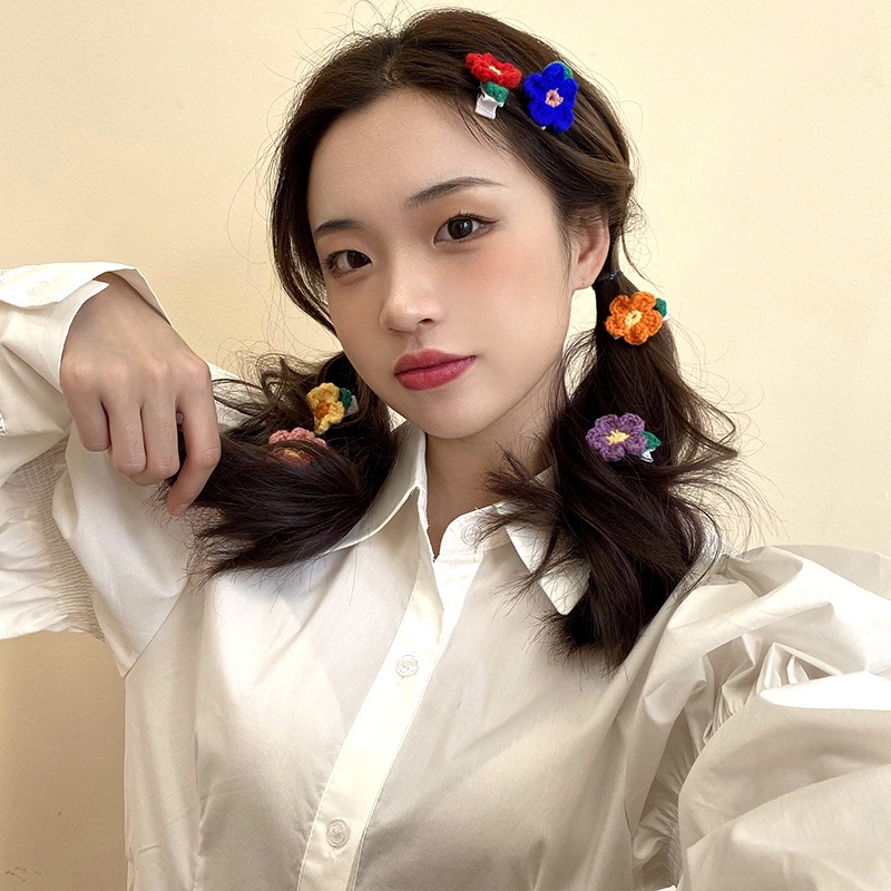 Kẹp tóc len hình hoa nhiều màu sắc dễ thương cho nữ