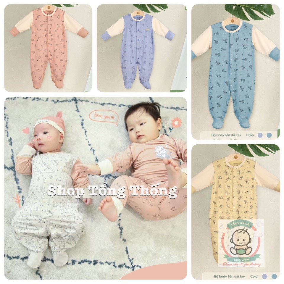 Body liền chân Uala Rogo dài tay sơ sinh Bamboo cao cấp mềm mịn thoáng mát thấm hút tốt in hình khủng long cho bé 2076