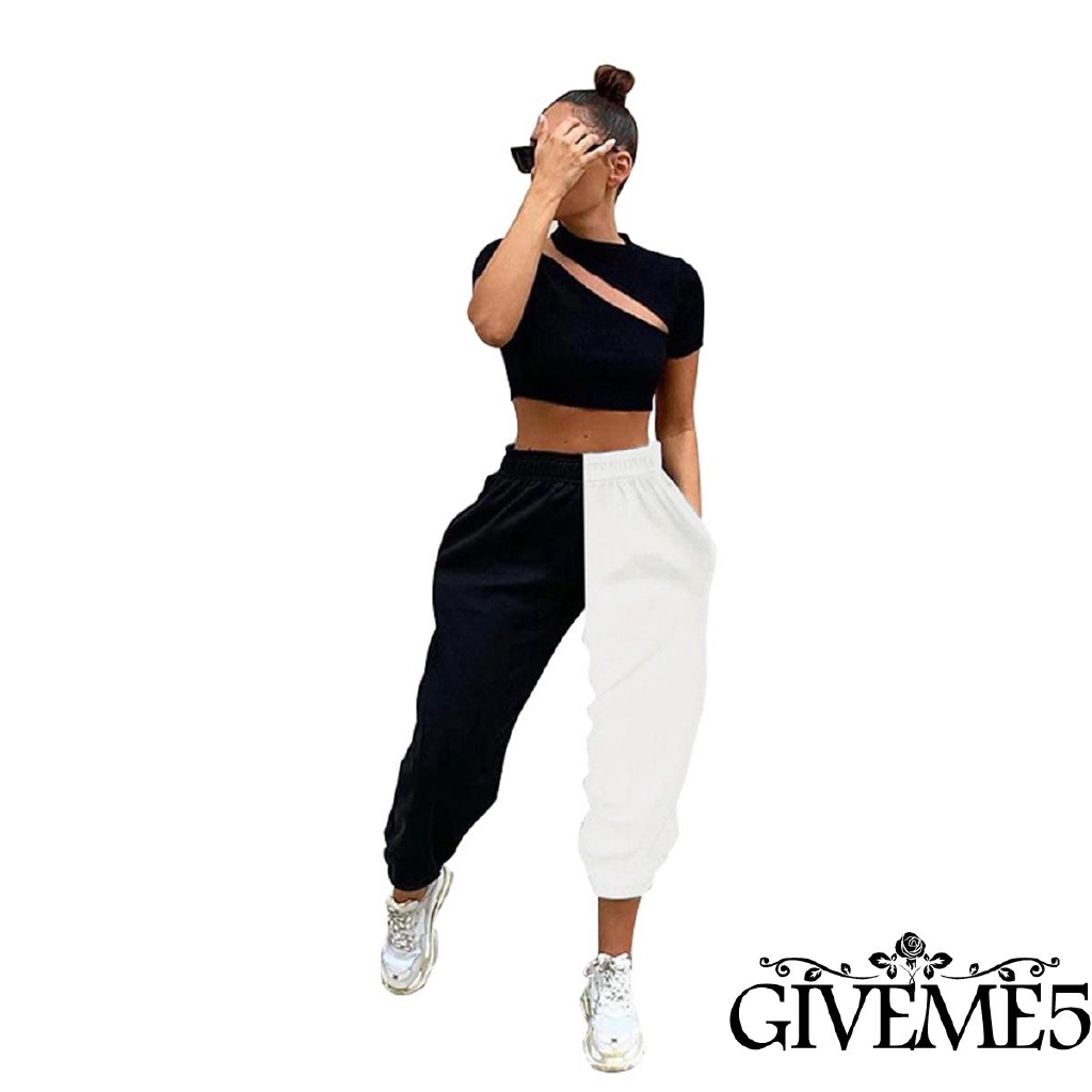 Quần dài lưng cao màu tương phản thời trang dành cho nữ