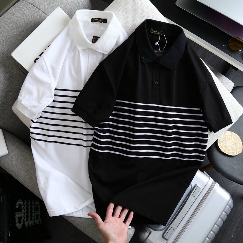 Áo Polo Nam Cổ Bẻ Vải Cotton Họa Tiết Kẻ Ngang Trẻ Trung Năng Động | BigBuy360 - bigbuy360.vn