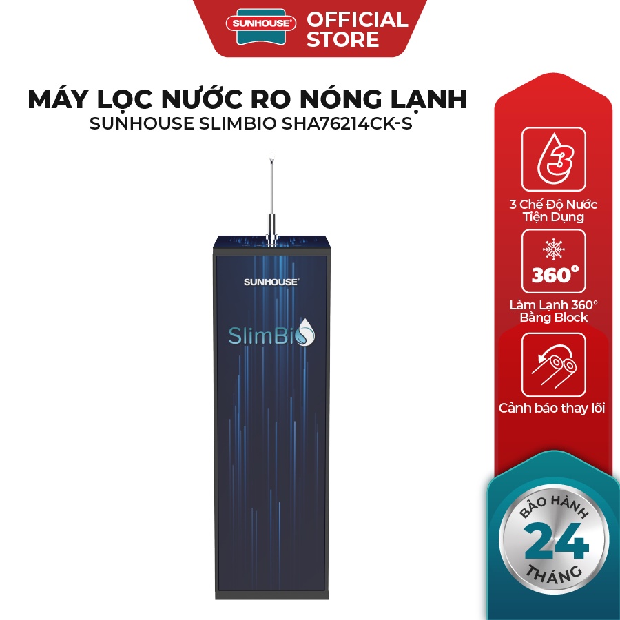 Máy lọc nước R.O nóng lạnh SUNHOUSE SLIMBIO SHA76214CK-S