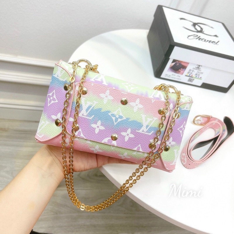 Túi Xách Nữ - Full Box Túi Đeo Bụng Kèm Dây Xích Hot Hit - In Hoạ Tiết Cầu Vồng - Hàng QC Cao Cấp Loại 1