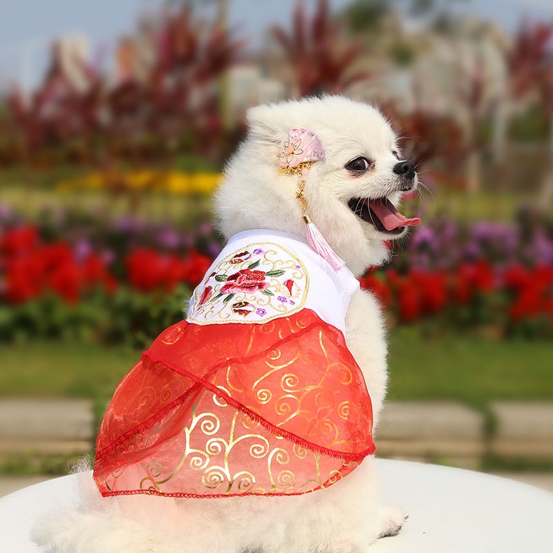Váy Cotton Thoáng Khí Thoải Mái Thêu Họa Tiết Phong Cách Trung Hoa Thời Trang Xuân Hè Cho Thú Cưng