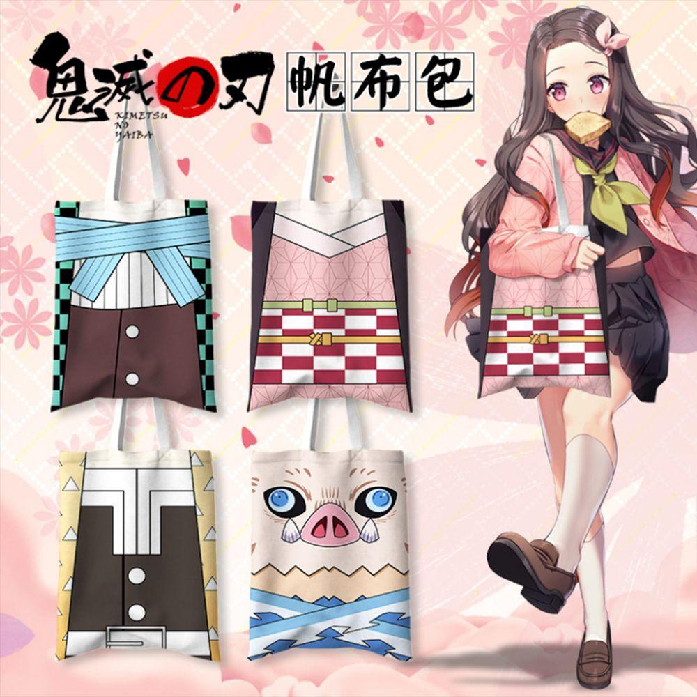 Túi Xách Vải Canvas Hai Lớp Họa Tiết Anime Phối Màu Cầu Vồng Xinh Xắn