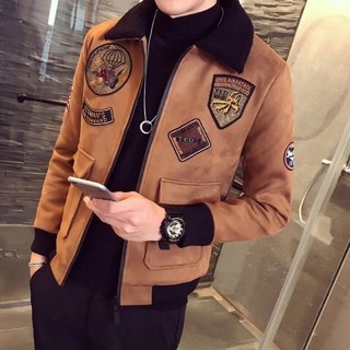 Áo khoác nam thu đông nhung xu hướng áo khoác bomber dày chuẩn đẹp thời trang Quảng Châu