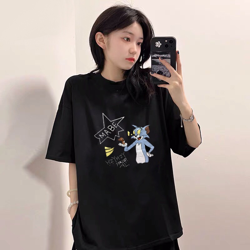 Áo thun in tay lỡ nữ freesize phông form rộng dáng Unisex Áo Phông Nữ In Hình Đôi Giầy