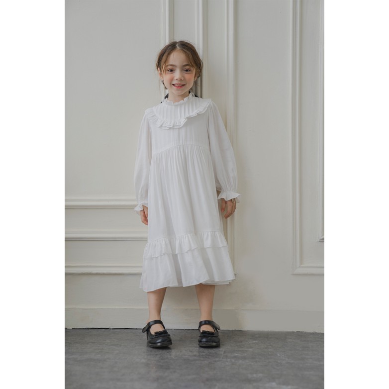 Đầm thiết kế dài tay cổ nhún bèo Trắng - Sally Dress