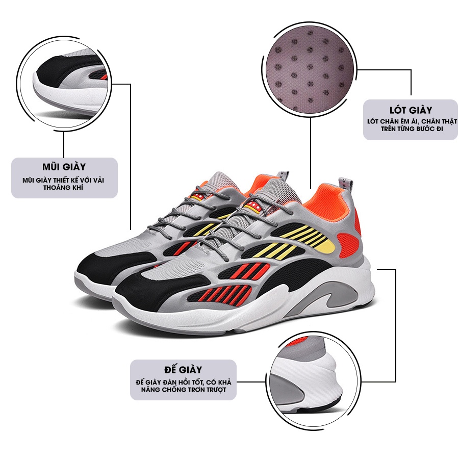 Giày Thể Thao Nam MENDO - Giày Sneaker Màu Xám - Đen Viền Xanh,Giày Thể Thao Đế Nhẹ, Vải Thoáng Khí - G5155