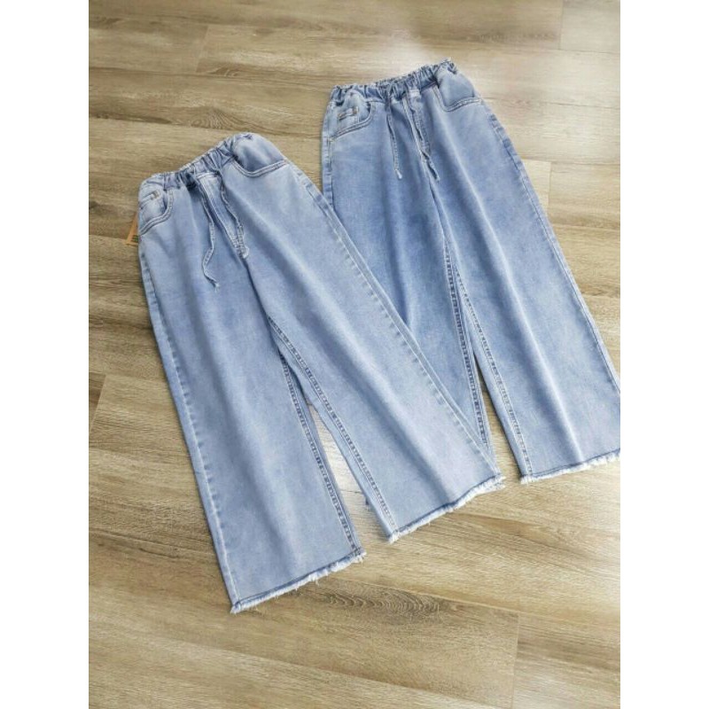 Quần jean ống rộng lưng thun_quần jean culottes trơn lưng cao 9 tấc West-hàng XK