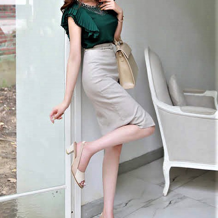 Chân váy bút chì công sở màu trắng dáng dài qua gối, không kèm thắt lưng - VannhShop CV0062