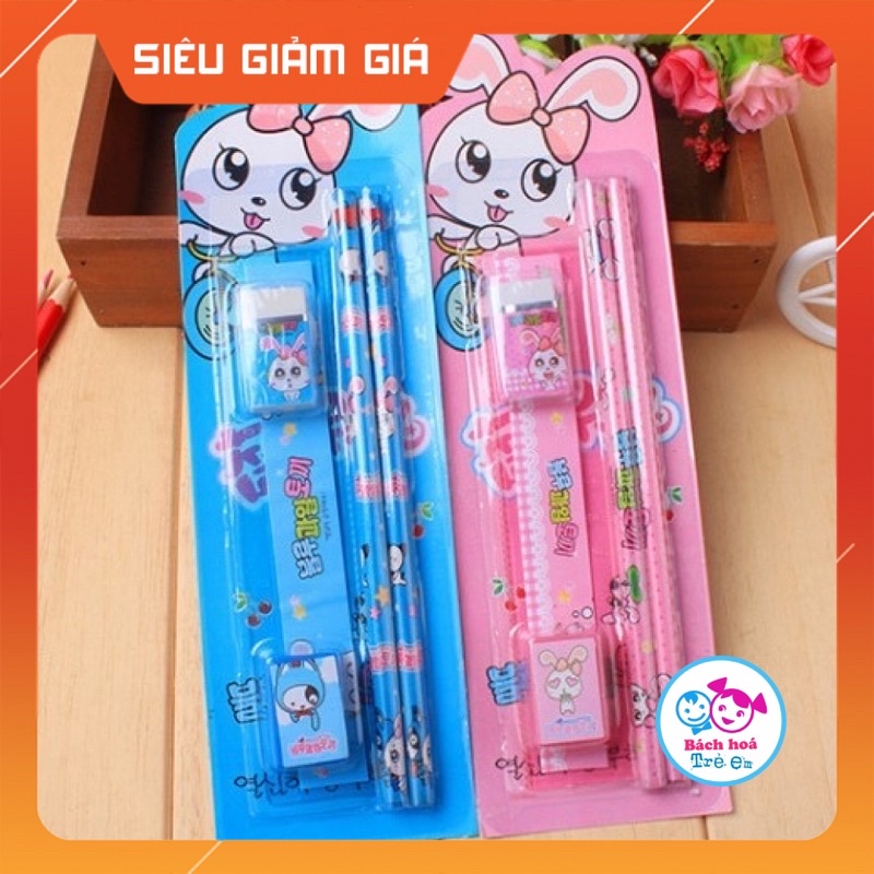 Bộ dụng cụ học tập 5 món , bút chì tẩy gôm, thước kẻ_ sét 5 món quà cho bé