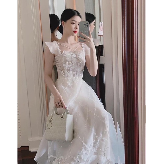 áo dài chất liệu ogranza trơn không đính hoa, kết cườm ( làm theo yêu cầu của khách )