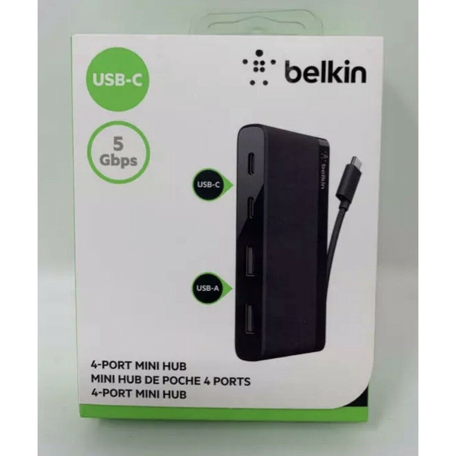 [Mã 154ELSALE2 giảm 7% đơn 300K] [Chính hãng] Cáp Belkin USB-C 4-Port Mini Hub F4U090btBLK