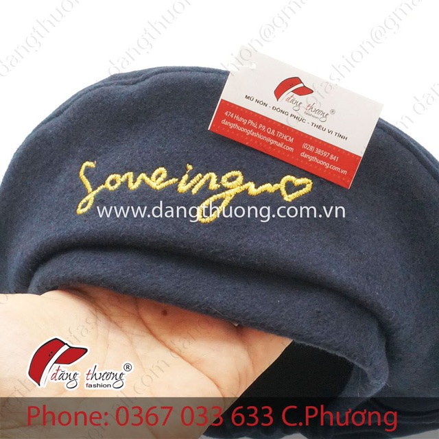 Mũ nồi nỉ dạ beret thêu chỉ ánh kim LOVING màu xanh đen/ đỏ/ đen