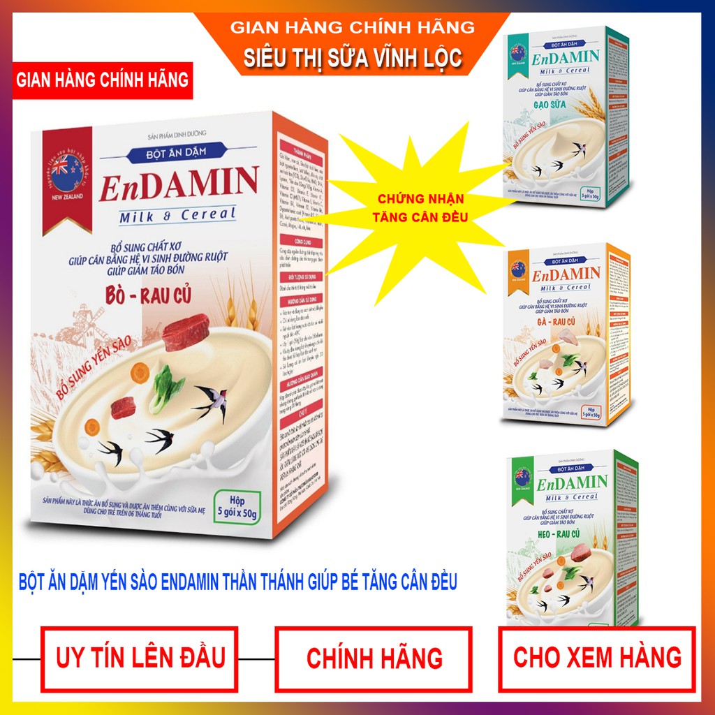 Bột ăn dặm EnDAMIN bổ sung Yến Sào dành cho trẻ từ 4 tháng trở lên hỗ trợ tăng cân, tăng sức đề kháng, chống táo bón