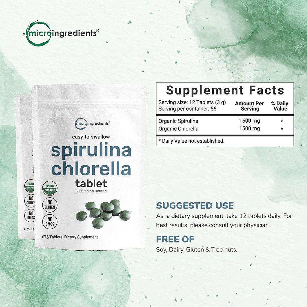 Tảo Xoắn - Tảo Lục - 675 Viên - Chống Lão Hóa - Micro Ingredients - Spirulina - Chlorella