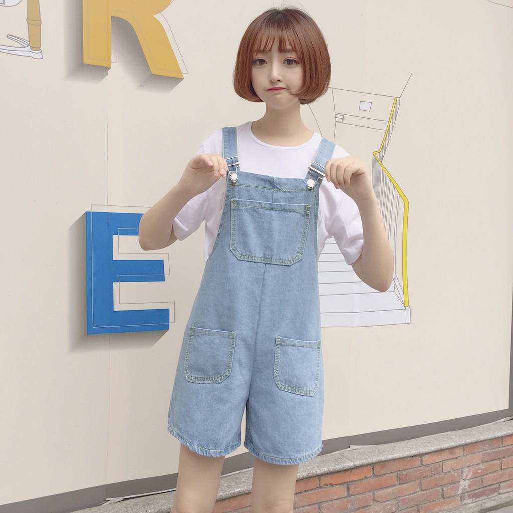 yếm quần ulzzang quần yếm nữ đẹp ngắn quần yếm bò jean jeans kiểu dáng Hàn Quốc ống rộng