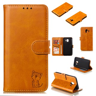 Bao điện thoại giả da đa năng họa tiết chú mèo dành cho Samsung J4 J6 Plus 2018