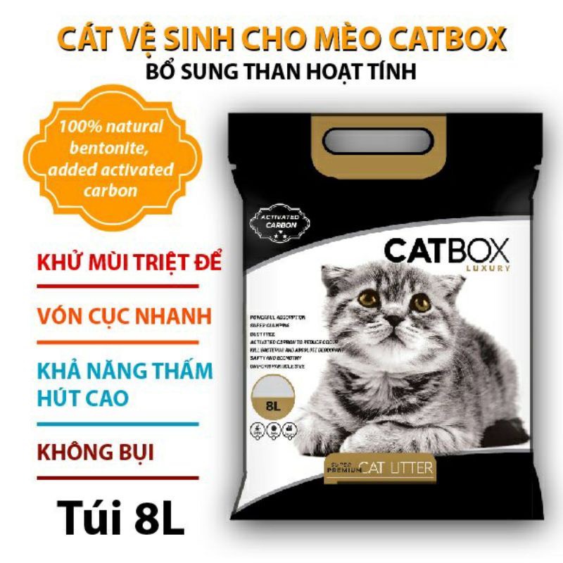 Cát vệ sinh cho mèo CATBOX dòng Luxury bổ sung than hoạt tính siêu vón và kiểm soát mùi vượt trội - 8L