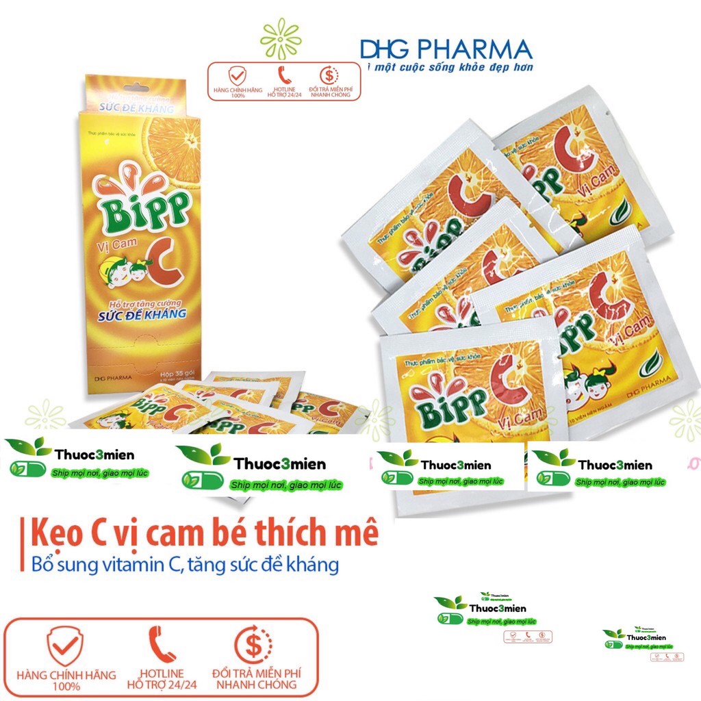 Kẹo C tuổi thơ Bipp C - Viên ngậm giúp tăng cường sức đề kháng cho trẻ - Gói 10 viên kẹo cam