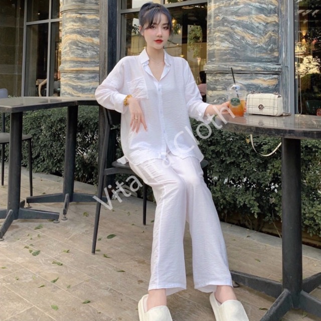 Sét bộ đũi trắng dài tay nắp túi - SHOP THƠM PHẠM