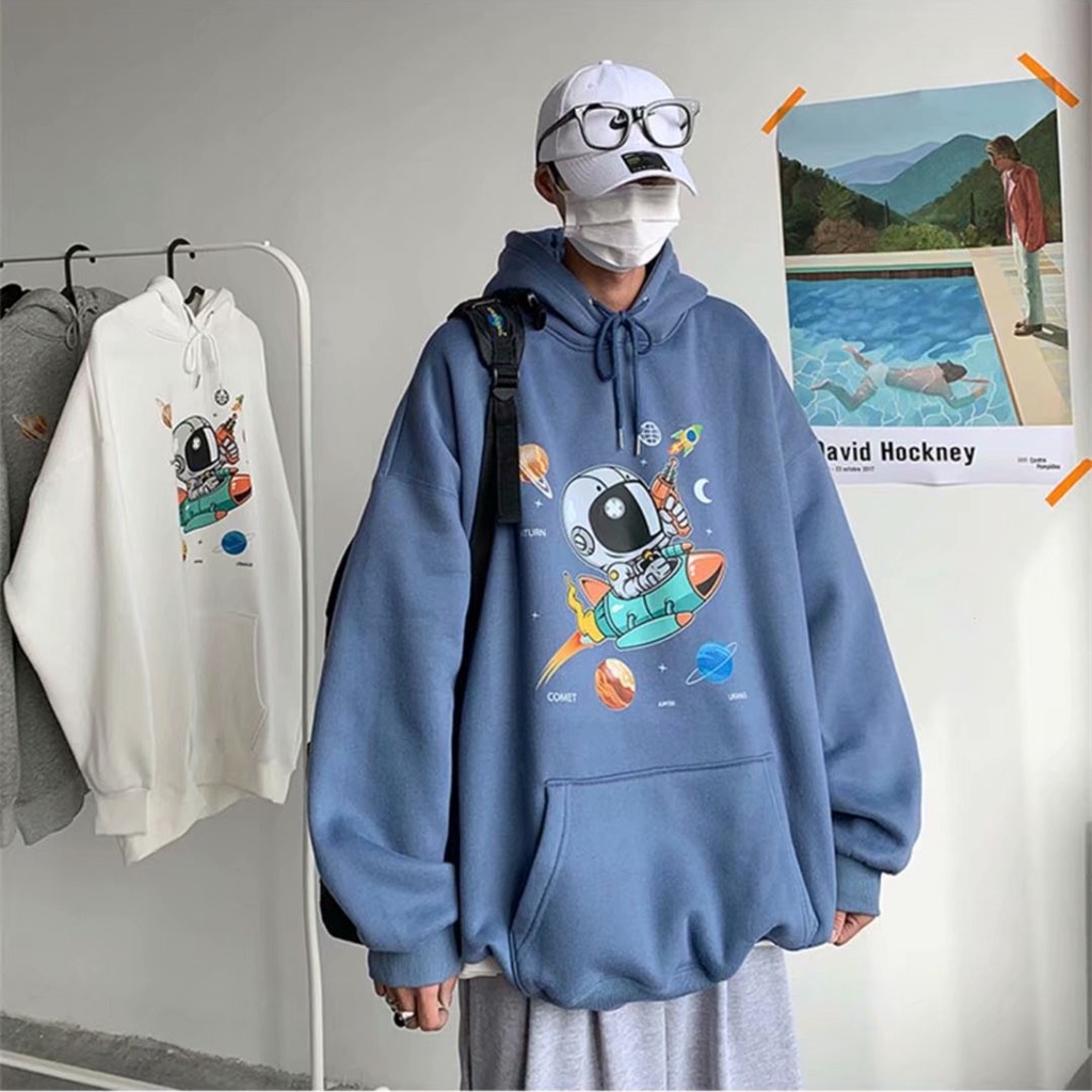 Áo hoodie dáng rộng size lớn M-5XL họa tiết phi hành gia thoải mái thời trang dành cho nam