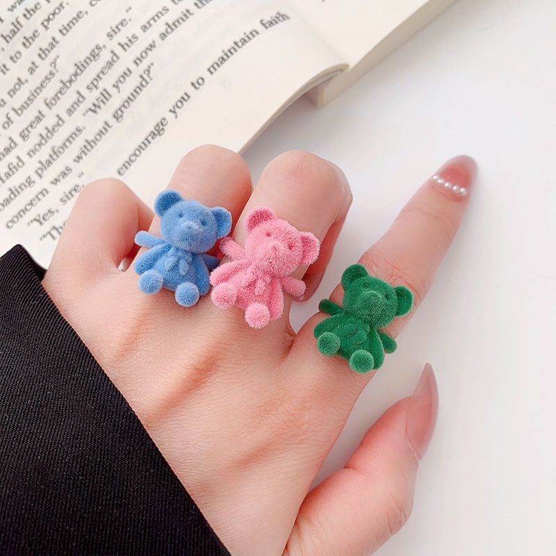Nhẫn Đeo Tay Hình Gấu/Nơ Đáng Yêu Màu Kẹo Ngọt Có Thể Điều Chỉnh Thời Trang