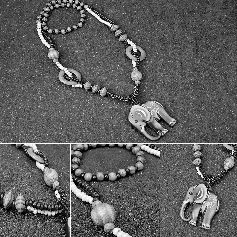 Vòng cổ Mặt Gỗ Hình Voi Phong Cách Boho Quyến Rũ Cho Nữ