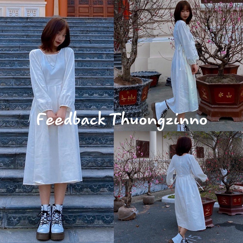 Váy suông trơn dáng dài thắt nơ eo phong cách Hàn Quốc Đầm babydoll sang trọng | BigBuy360 - bigbuy360.vn