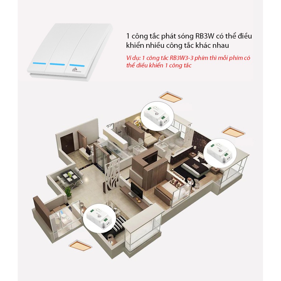 Công tắc phát sóng không dây RB3W (có dạ quang – 433Mhz)