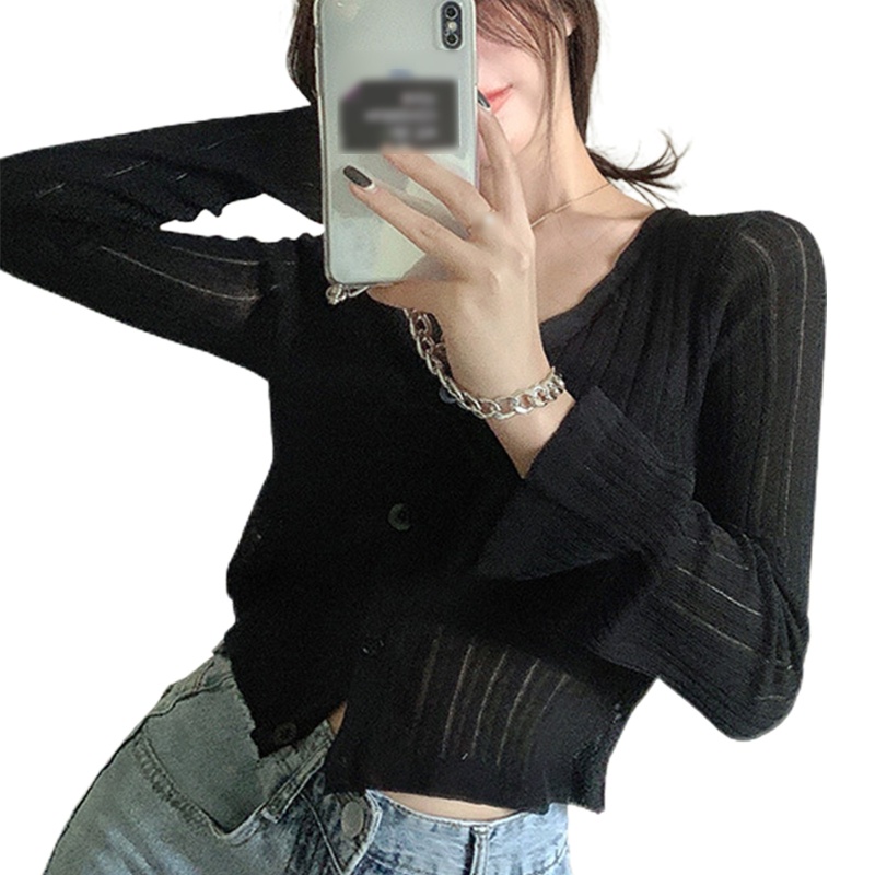 Áo Khoác Cardigan Dệt Kim Tay Dài Cổ Chữ V Màu Trơn Phối Nút Thời Trang Cho Nữ