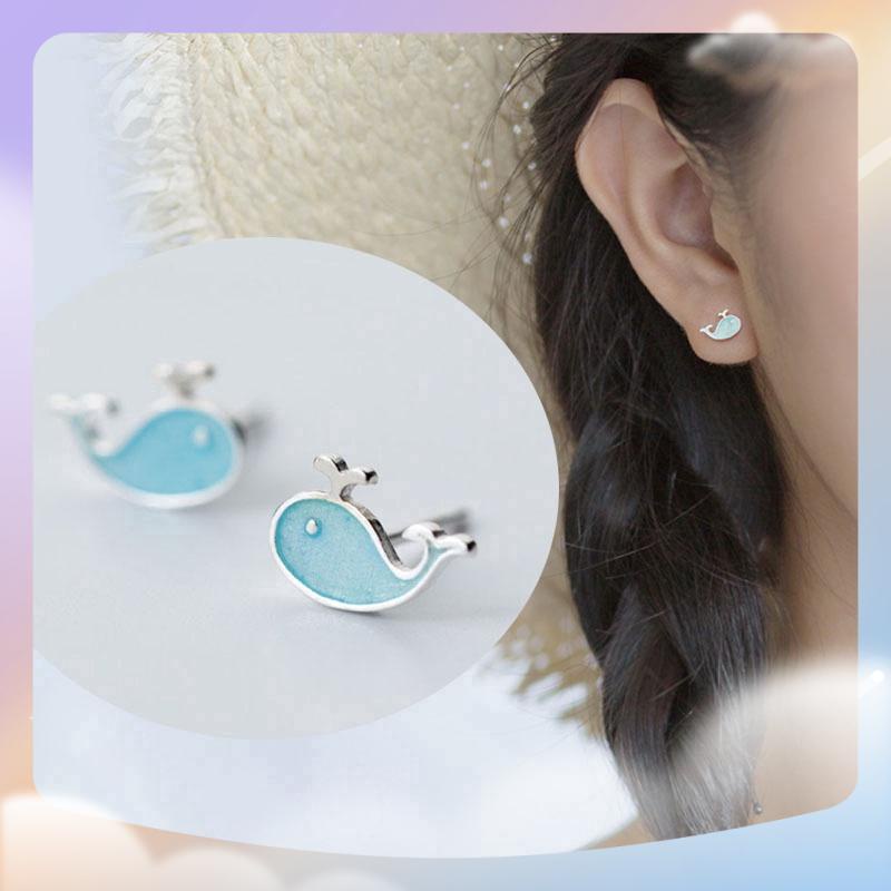 Bông tai hình cá voi xanh phong cách Hàn Quốc cho nữ