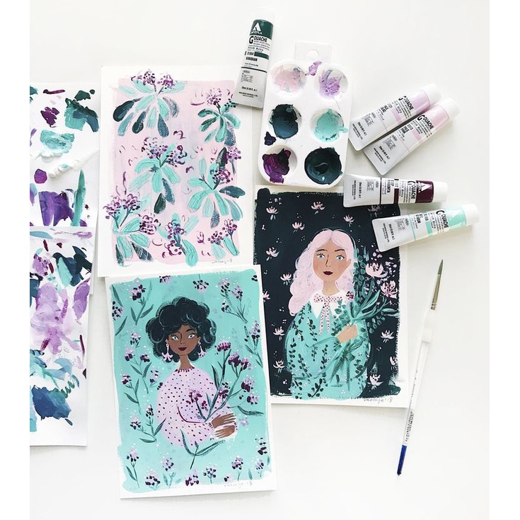 Màu Holbein Acrylic Gouache Set Primary