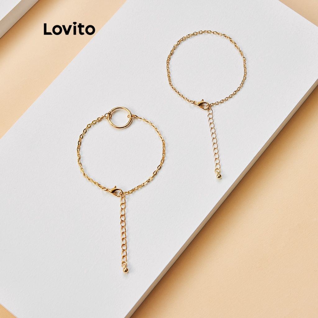 Vòng tay Lovito phối dây xích và nhẫn nạm đá phong cách tiệc tùng L17M439 (Màu vàng) | BigBuy360 - bigbuy360.vn