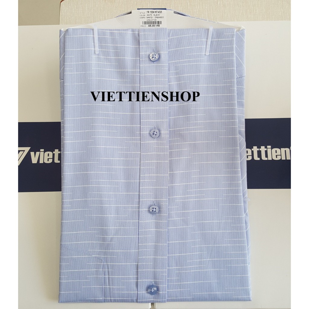 (1334 HVS) ÁO SƠ MI VIỆT TIẾN NGẮN TAY VẢI TRE HOA VĂN | BigBuy360 - bigbuy360.vn