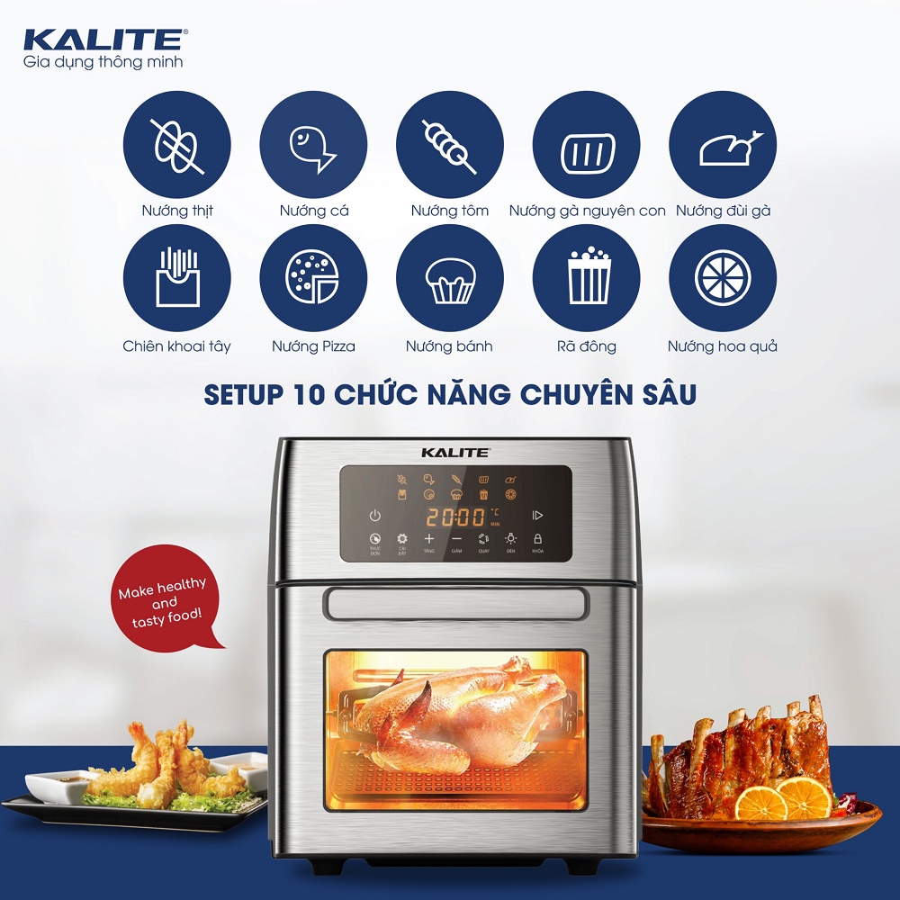 [Mã ELMALL10 giảm 10% đơn 500K] Nồi chiên không dầu Kalite KL 1500, dung tích 15L, công suất 1700W, phụ kiện đang dạng