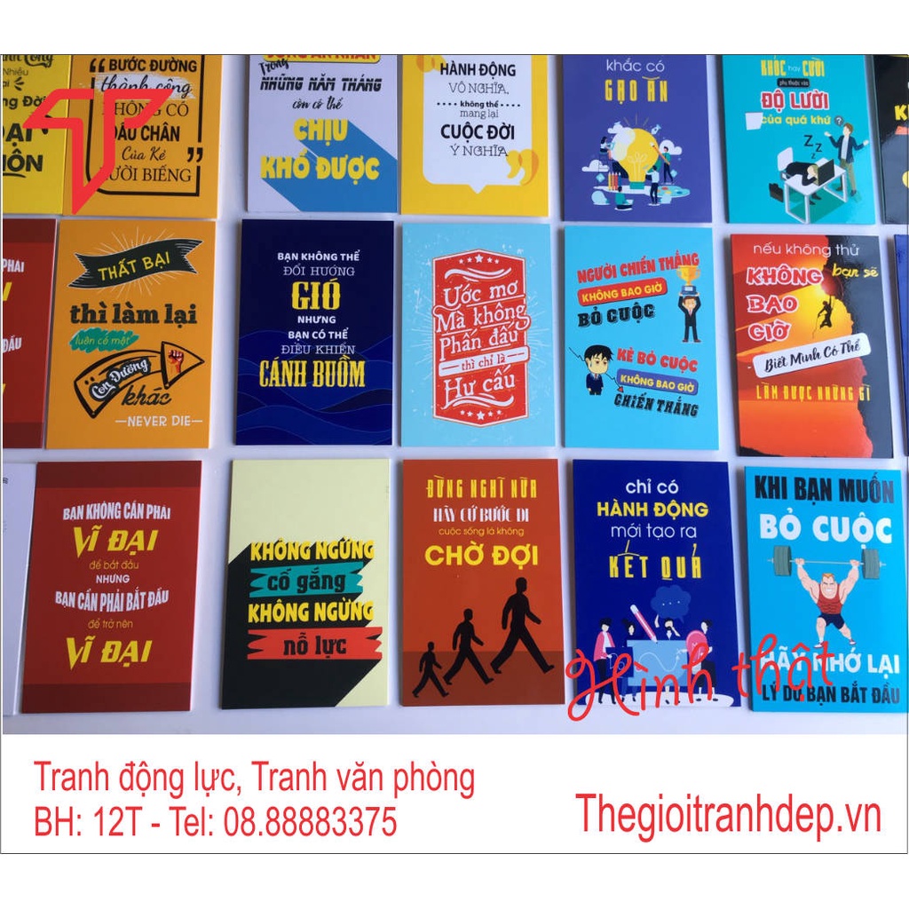 Slogan trang trí 20x30cm, tranh động lực, tranh chữ ghép bộ ba, Tranh gỗ treo tường, tranh khẩu hiệu cổ động