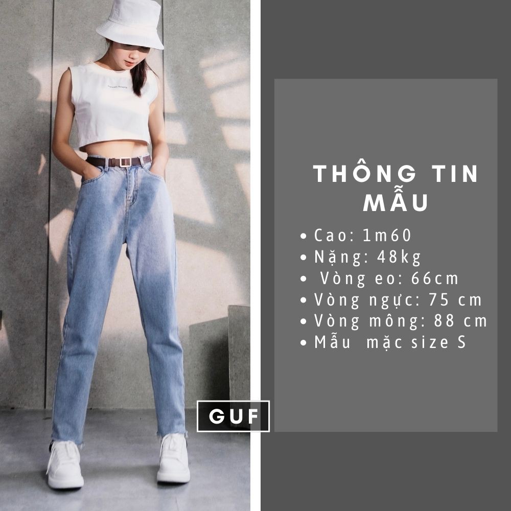 Quần Jean Nữ Dáng Baggy Thương Hiệu GUF Cạp Cao Có Chỉnh Eo GUF